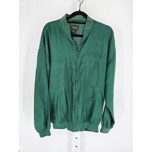 Vtg Fitzgeralds Casino Las Vegas Mens Sz XL 100% Silk Bomber Jacket Green